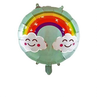 بادکنک ابر خندان و رنگین کمان بکگراند سبز